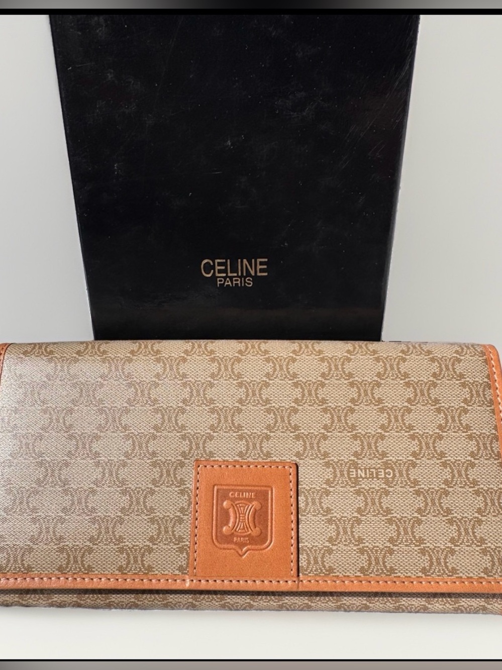 Celine Beige and Tan Monogram Continental Wallet